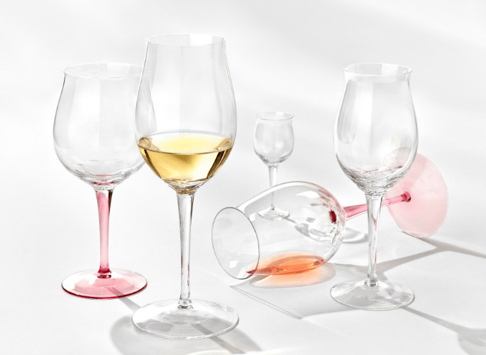 Luxury tableware for your tablescape - modern crystal glassware with multiple stems in colours