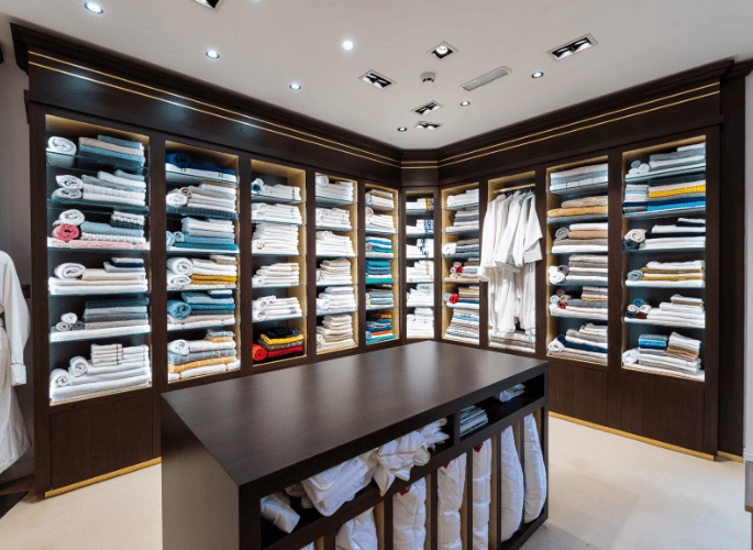 The-interior-towel-wall-in-the-luxury-glancy-fawcett-showroom-based-in-manchester