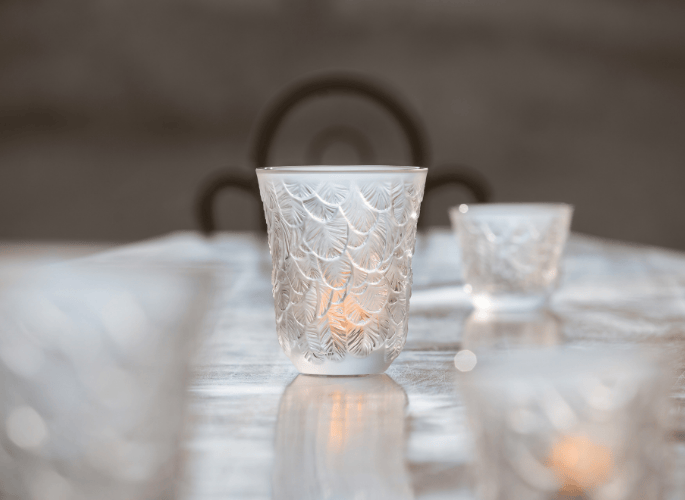 misted etched crystal candle holders for luxury superyachts residences and private jets