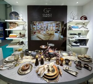 Glancy Fawcett's exhibition stand at the Dubai International Boat Show, showcasing luxury tableware, linens and accessories